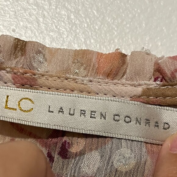 LC Lauren Conrad Womens Ruffle Clip Dot Blouse XL Pink Soft Girl Romantic Sheer - Picture 5 of 8